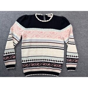 Vintage Beldoch Popper Sweater Womens Small Blue Pink Fair Isle Knit USA Made